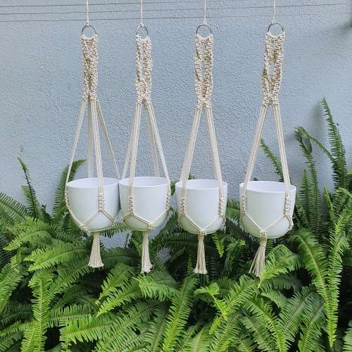 Macrame plant hangers with detailed top
